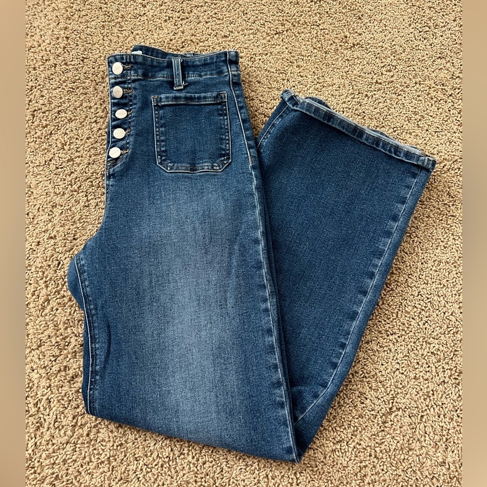 Risen High Rise Button Down Cuff Jeans